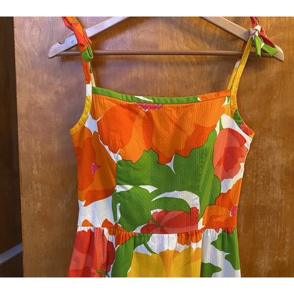 Vtg 60s 70s Malia Honolulu Maxi Dress Psychedelic Floral Sun Neon Hawaiian XS S - Picture 3 of 10